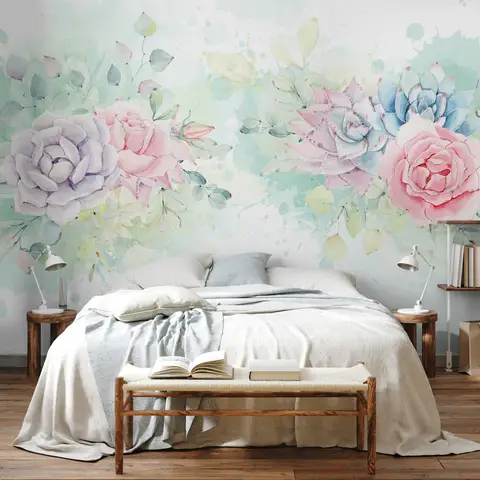 Watercolor Soft Floral Wallpaper Mural