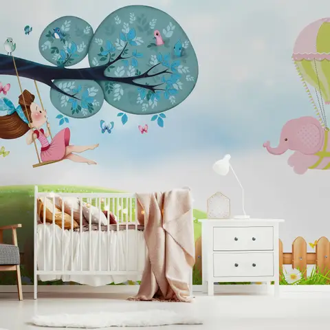 Little Child and Swing Wallpaper Mural