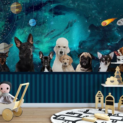Cartoon Space with Different Dog Wallpaper Mural