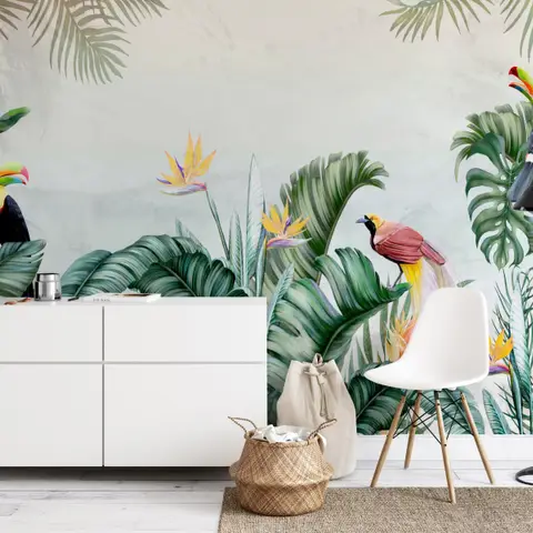 Toucans and Tropical Rainforest Wallpaper Mural