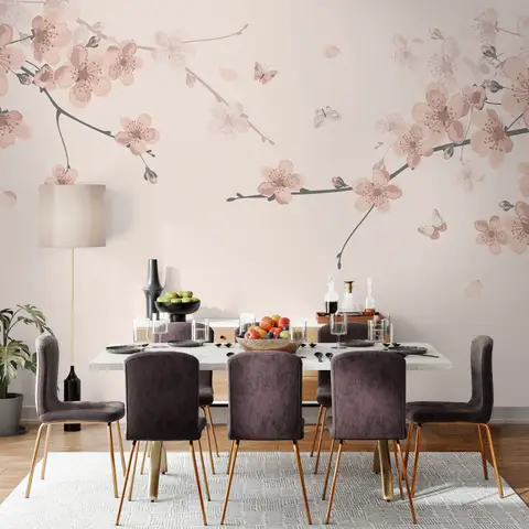 Plum Floral Art Wallpaper Mural