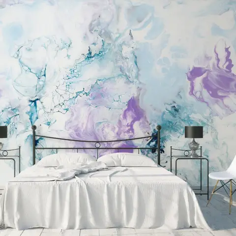 Turquoise Purple Marble Style Brush Wallpaper Mural