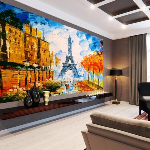 Oil Painting Eiffel Tower Landscape Wallpaper Mural