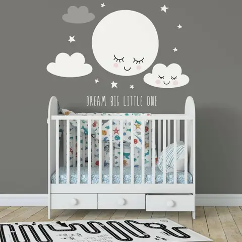 White Cute Fullmoon with Clouds Wall Decal Sticker