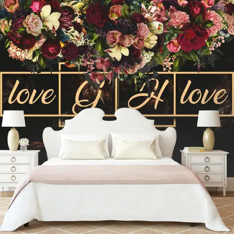 Dark Dutch Floral with Your Write Text Wallpaper Mural