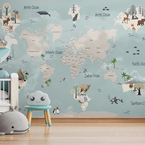 Kids Political World Map Wallpaper Mural