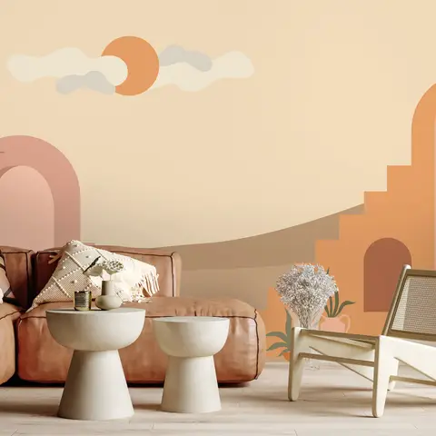 Abstract Desert Art with Stairs Wallpaper Mural
