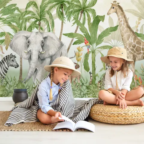 Kids Tropical Jungle Animals with Safari Wallpaper Mural