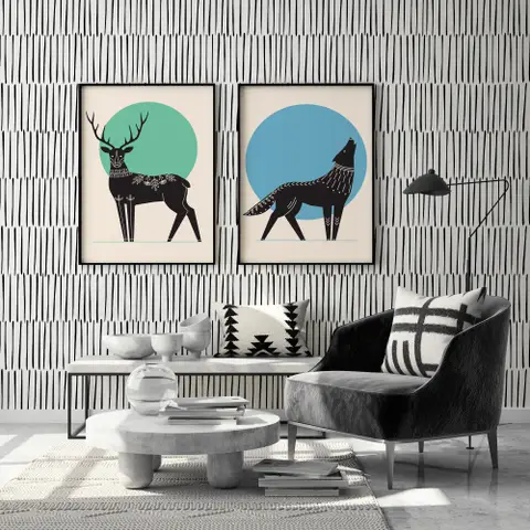 Abstract Minimalistic Black and White Line Wallpaper Mural
