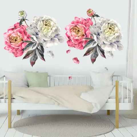 Kids Watercolor Pink White Florals Wall Decal Sticker