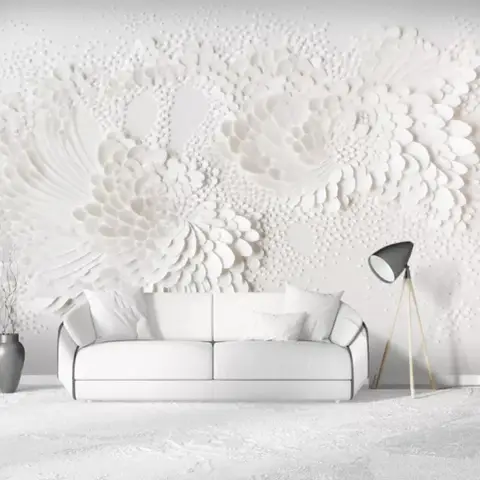 3D Embossed Look White Flowers Wallpaper Mural