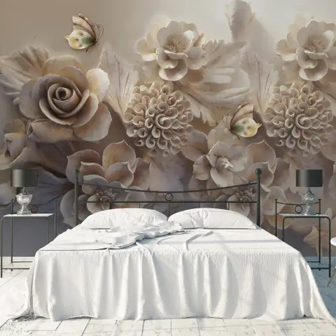 3D Look Faux Embossed Floral Wallpaper Mural