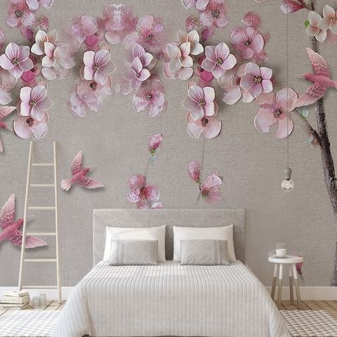 Cherry Blossom withh Pink Birds Wallpaper Mural
