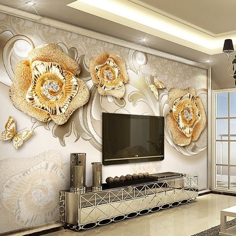 Gold Swarovski Floral Wallpaper Mural