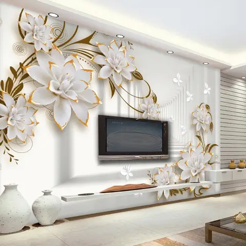 Lily Floral with Abstract Corridor Wallpaper Mural