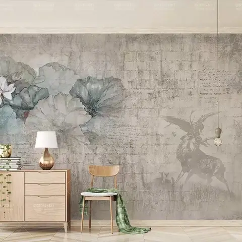 Nostalgic Lotus Flowers Wallpaper Mural
