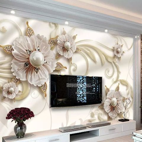 3D Look Pearl Daisy Floral Wallpaper Mural