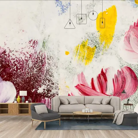 Pink Red Acyrlic Floral Bouqet Wallpaper Mural
