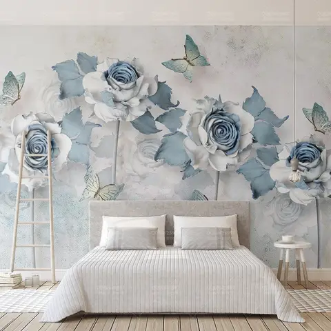 Soft Blue Floral Wallpaper Mural
