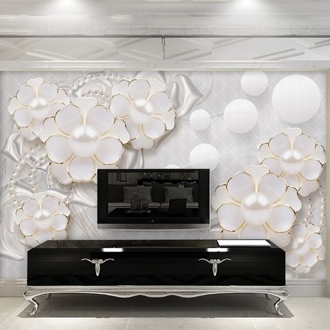 3D Look White Pearl Flower Wallpaper Mural