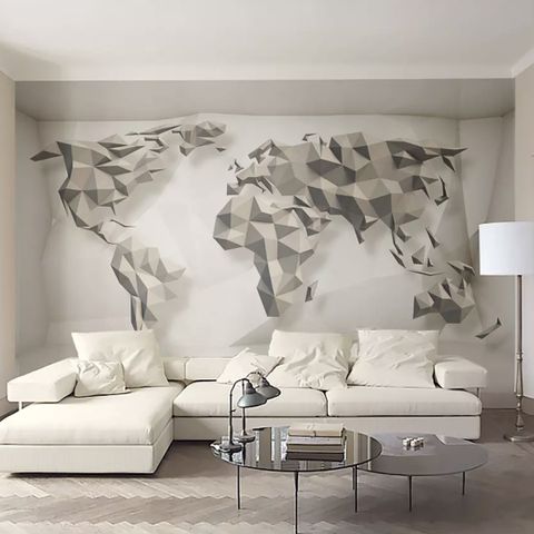 3D Look Geometric World Map Wallpaper Mural