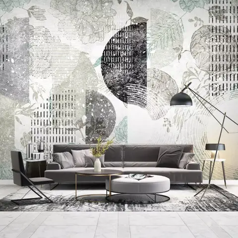 Geometric Pattern with Floral Wallpaper Mural