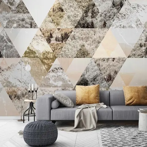 Geometric Trigon with Forest Pattern Wallpaper Mural