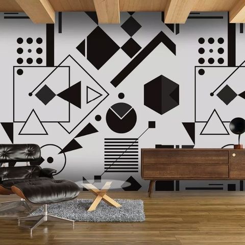 Black White Geometric Shapes Wallpaper Mural