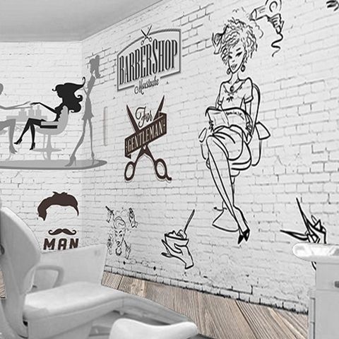 Monochrome Barbershop and Haircut Wallpaper Mural