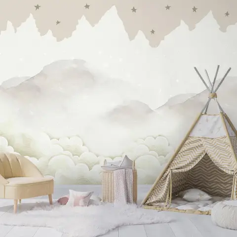 Kids Mountain with Clouds Wallpaper Mural