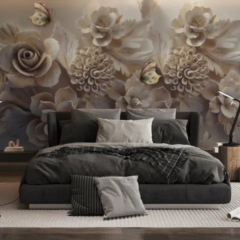 3D Look Faux Embossed Floral Wallpaper Mural