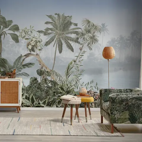 Vintage Forest with Lakescape Wallpaper Mural