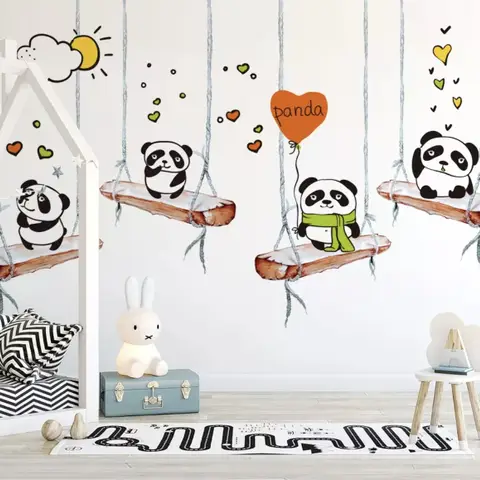 Swinging Panda Bears Wallpaper Mural