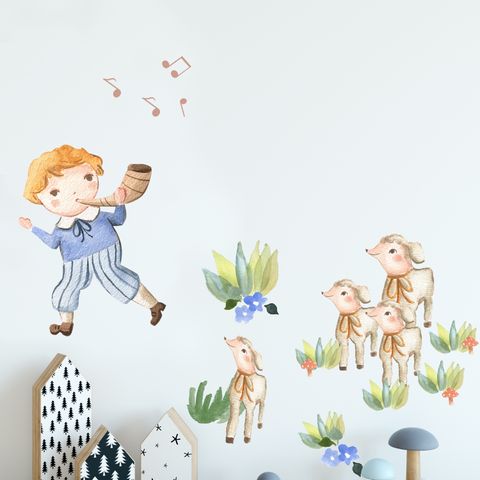 Kids Little Boys and Cute Sheeps Wall Decal Sticker