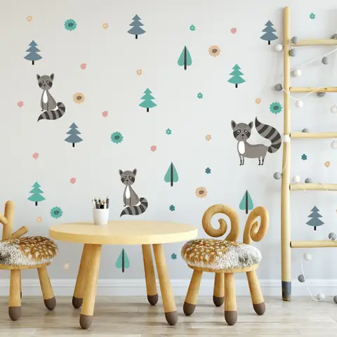 Kids Pine Tree and Little Florals Wall Decal Sticker