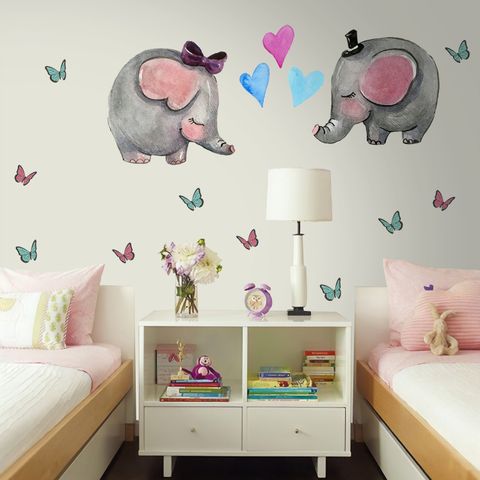 Kids Cute Elephant and Little Butterfly Wall Decal Sticker