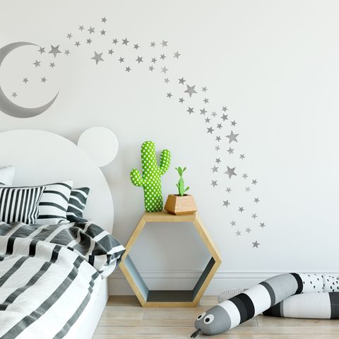 Silver Moon and Little Stars Wall Decal Sticker