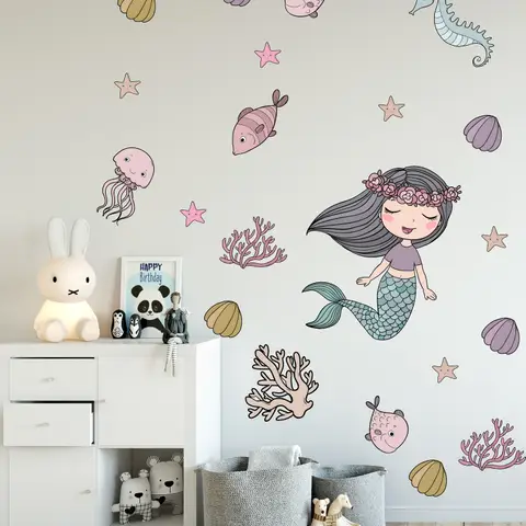Kids Mermaid Ariel and Underwater Wall Decal Sticker