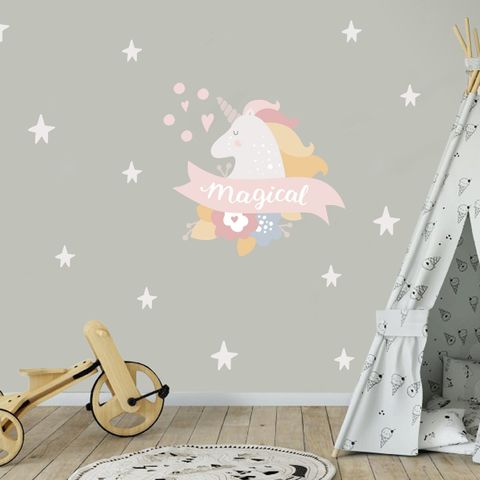 Kids Pink Unicorn with White Little Stars Wall Decal Sticker