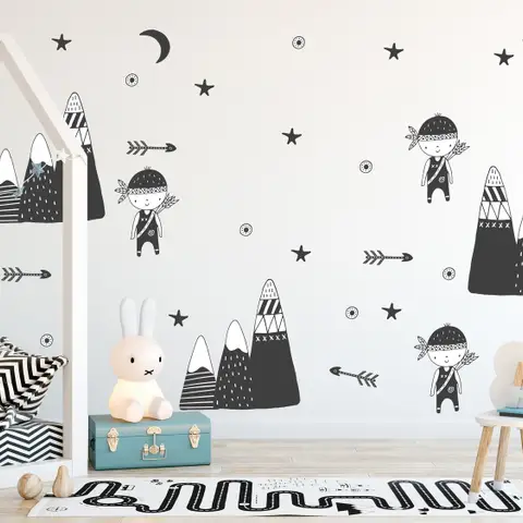 Kids Woodland for Boys Black Mountains Wall Decal Sticker