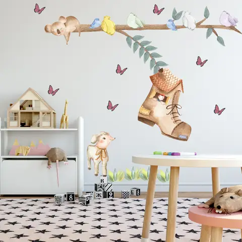 Kids Woodland Shoe home with Coala and Little Birds Wall Decal Sticker