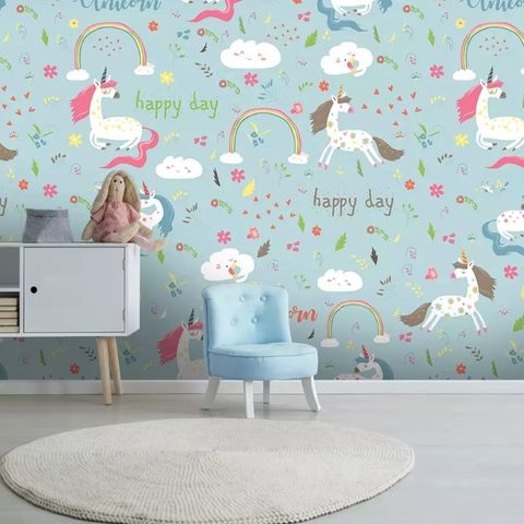 Cartoon Colorful Unicorns Wallpaper Mural