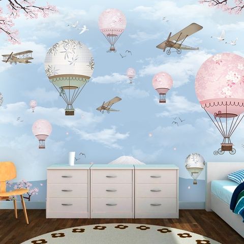 Cherry Blossom with Soft Hot Air Balloon Wallpaper Mural