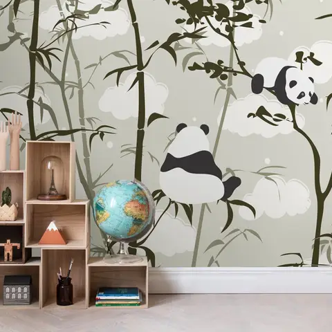 Cute Panda with Bambu Tree Wallpaper Mural