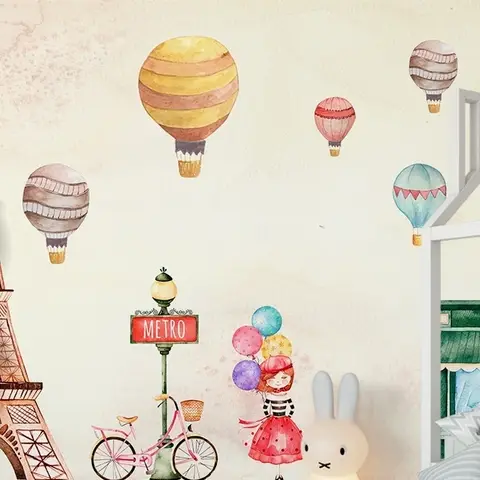 Eiffel Tower and Little Hot Air Balloon Wallpaper Mural