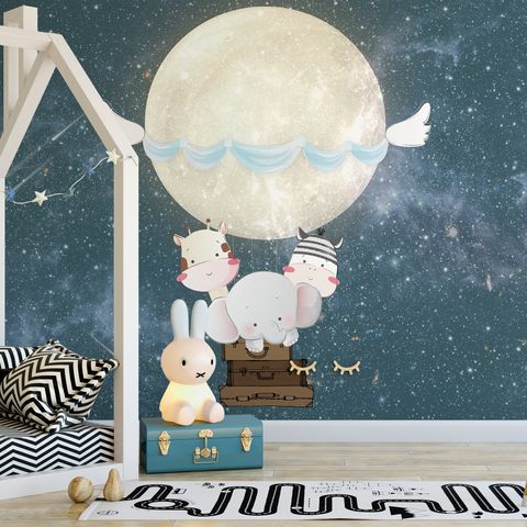 Kids Nightscape with Cow and Elephant Wallpaper Mural