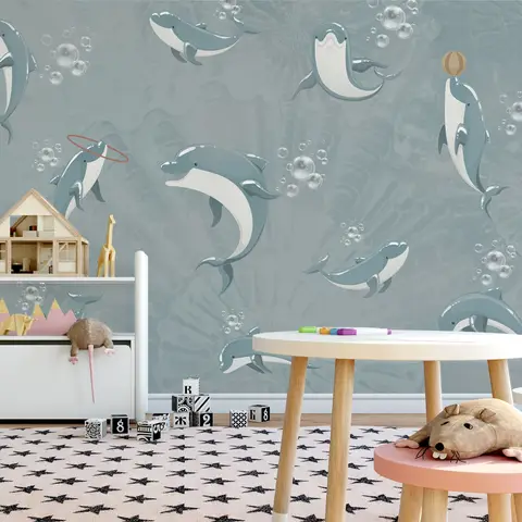 Playing Dolphin Nursery Wallpaper Mural