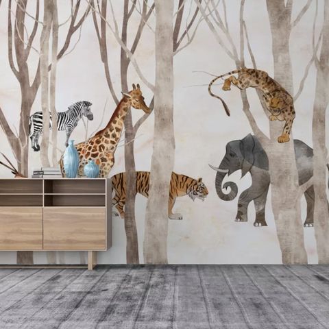 Watercolor Wild Animals Wallpaper Mural