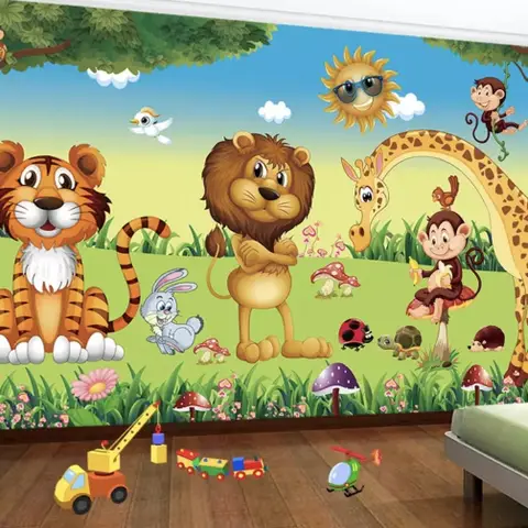 3D Look King Lion and Wild Animals Wallpaper Mural
