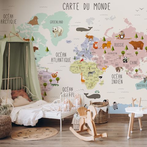 Kids Nursery Educational Continent World Map Wallpaper Mural